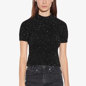 Sandro Funnel Neck Metallic Knit Top